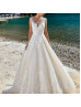 Ivory Lace Tulle Illusion Back Wedding Dress